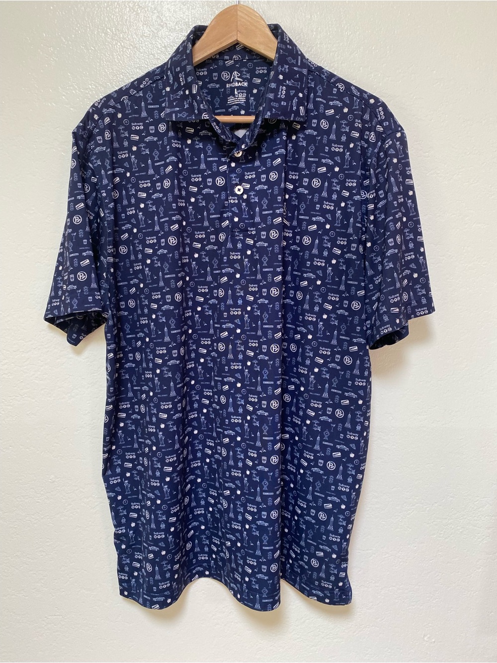 Rhoback Polo Shirt Men's XL Out Of Production Rare New York City Print